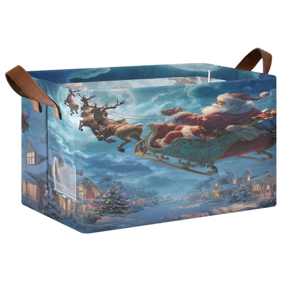 Wobogo Santa Sleigh Storage Basket 16.9×11.4×10in Collapsible Oversized with Metal Iron Frame