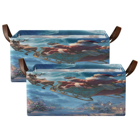 Wobogo Santa Sleigh Storage Basket Soccer Plaid Fabric Oversized Collapsible Hoard Box with Metal Iron Frame Two Piece Set 16.9×11.4×7.7in