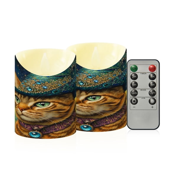 Wobogo Sapphire Hat Kitty Flameless Candles with Remote Battery Operated Flickering LED Candles with Timer 2/4/6/8H Small Size