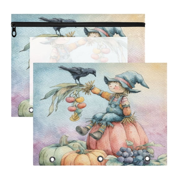 Wobogo Scarecrow A4 Size Clear Polyester File Pocket Set of 2 Zipper Home Work Office Organizer