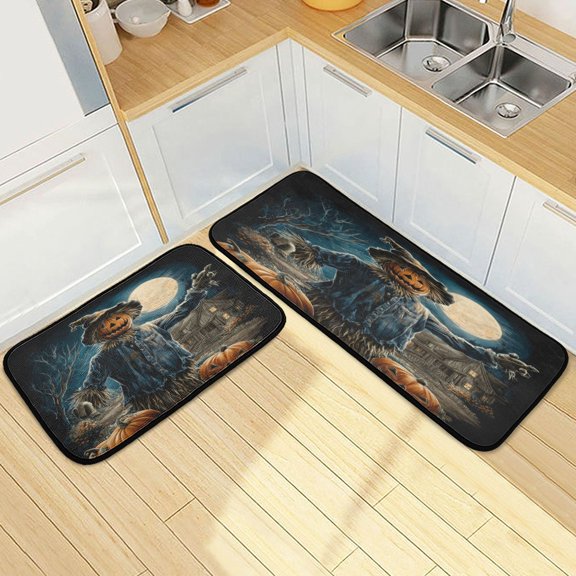 Wobogo Scary Scarecrow Kitchen Carpet Set of 2 Absorbent and Stain Resistant Non-slip Star Rubber Backing