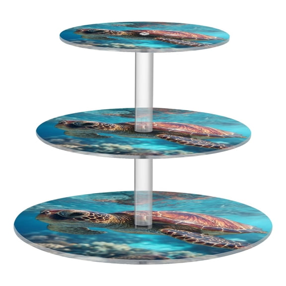 Wobogo Sea Turtle 3 Tier Acrylic Cake Stand with Clear Round Hold for Wedding Holiday Birthday Baby Shower Tea Party
