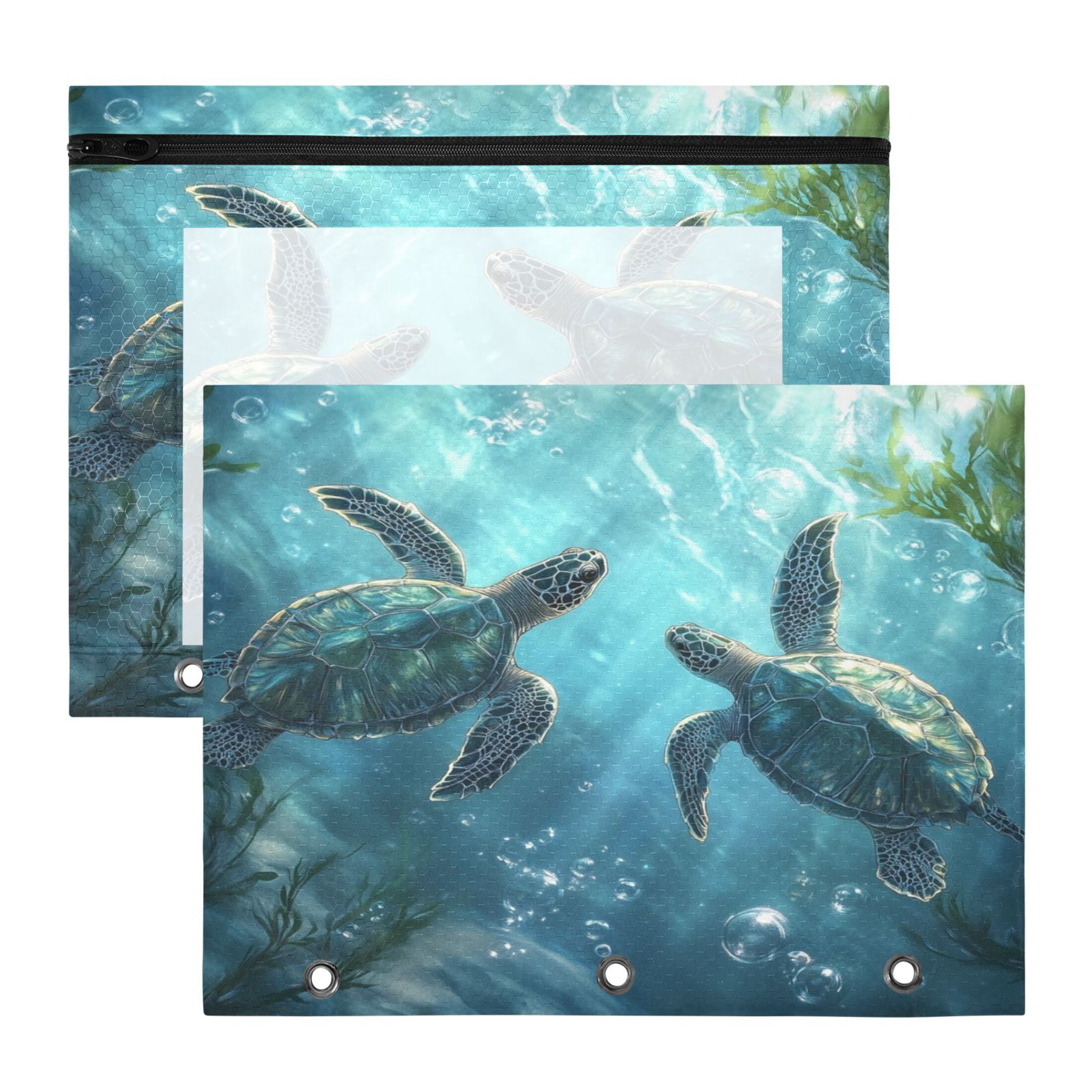 Wobogo Sea Turtle A4 Size Clear Polyester File Pocket Set of 2 Zipper ...