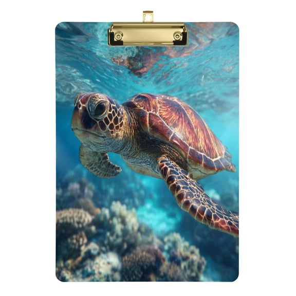 Wobogo Sea Turtle Acrylic Writing Pad Gold Clip Stardard Size A4 Office Decorative for Students Workers 12.5×9in