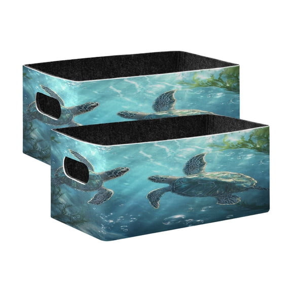 Wobogo Sea Turtle Decorative Folding Storage Basket Set of 2 for Desktop Bedroom Living Room Dressing Table