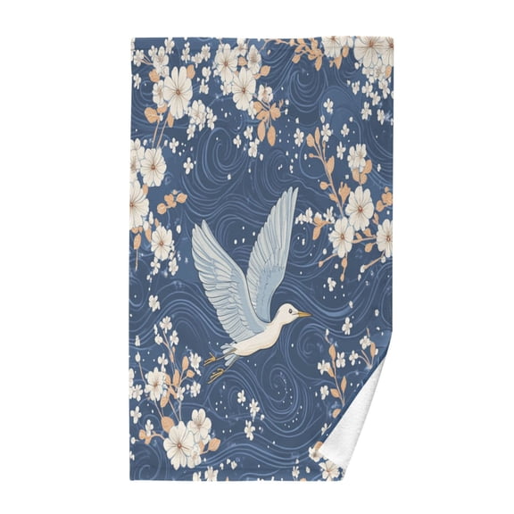 Wobogo Seagulls White Flowers Blue Pattern Face Towel Soft Breathable Cotton Towel Set for Bathroom Kitchen Hotel Spa Gift Decor