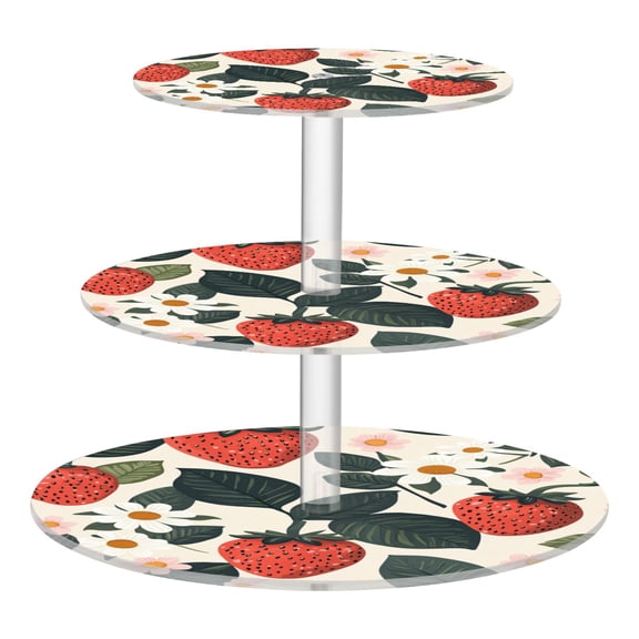 Wobogo A Seamless Pattern with Adorable Strawberry Leaves 3 Tier Acrylic Cake Stand with Clear Round Hold for Wedding Holiday Birthday Baby Shower Tea Party