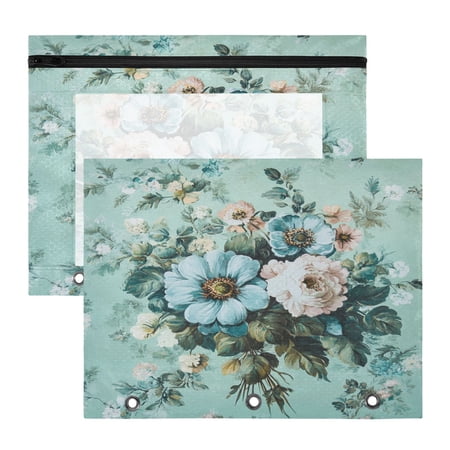 Wobogo Shabby Chic Bouquet A4 Size Clear Polyester File Pocket Set of 2 Zipper Home Work Office Organizer
