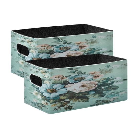 Wobogo Shabby Chic Bouquet Decorative Folding Storage Basket Set of 2 for Desktop Bedroom Living Room Dressing Table