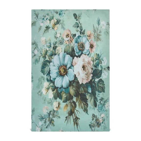 Wobogo Shabby Chic Bouquet Kitchen Towel 4 Piece Large Cotton Dishcloth Premium Absorbency Set with Hanging Loop