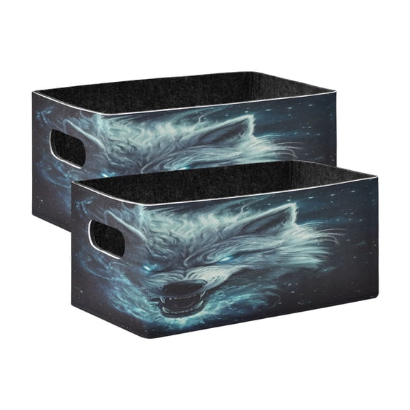 Wobogo Show Ferocity Wolf Decorative Folding Storage Basket Set of 2 for Desktop Bedroom Living Room Dressing Table