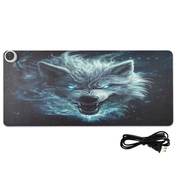 Wobogo Show Ferocity Wolf Heated Mouse Pad Extra-Large Desk Mat With 3 Heating Levels and 3-hour Auto Shut-Off Protection Ideal for Computer Keyboards Home Office Hand-warming Essential 31.5in  13in