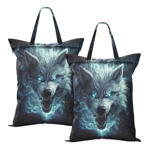 Wobogo Show Ferocity Wolf Travel Laundry Bag Dirty Clothes Organizer Top Handle Strap Design Suitable for Beach Camping Dormitory Bathrooms