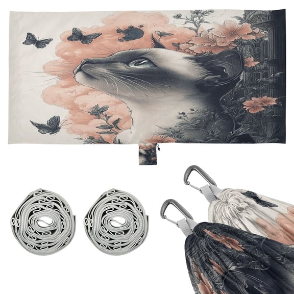 Wobogo Siamese Cat with Flower Camping Hammocks 330 lb Capacity with Tree Straps and Hanging Pockets for Outside Hiking Beach Backpack Travel