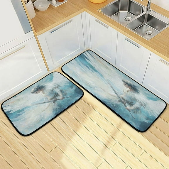 Wobogo Silver Angel Kitchen Carpet Set of 2 Absorbent and Stain Resistant Non-slip Star Rubber Backing