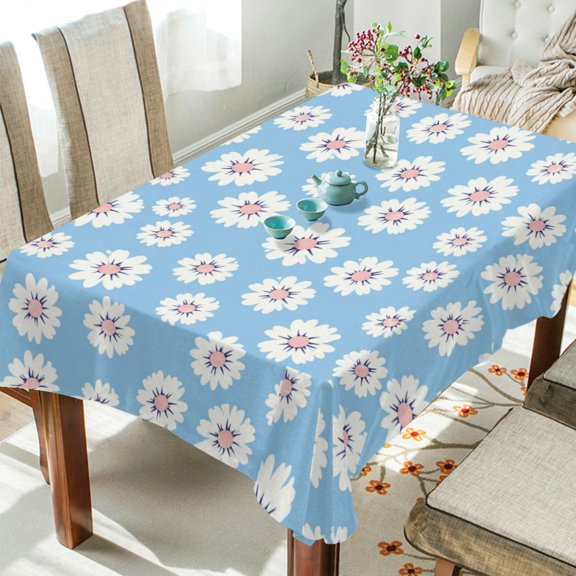 Wobogo Simple Blue Daisy Square Tablecloth 54×54in Polyester Fabric Tablecloth Washable Dust Resistant Wrinkle Resistant