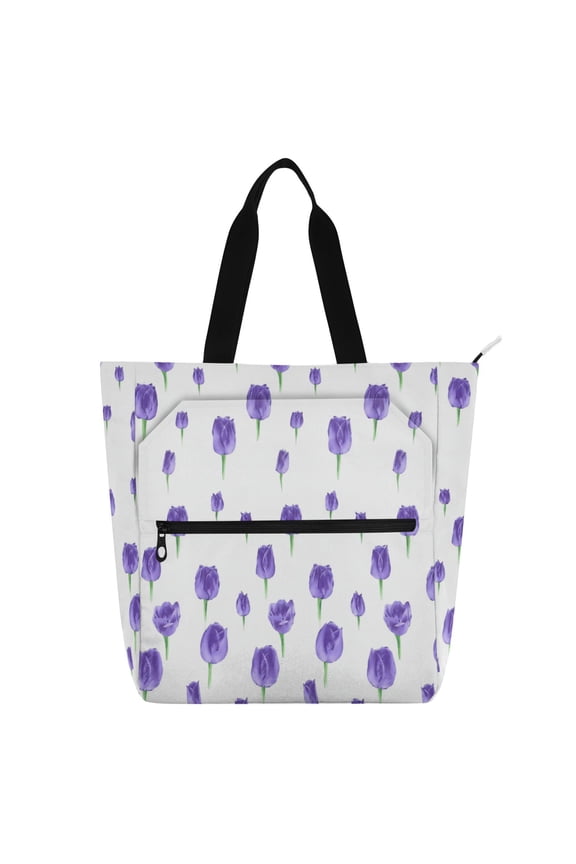 Wobogo Simple Purple Tulip Tote Bag for Students Birthday Gifts for Book Lovers Can be Used for Piano Lesson Pack Field Trips