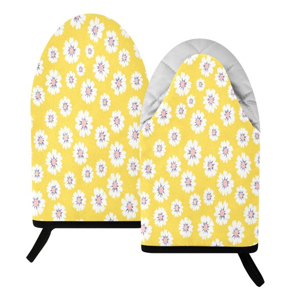 Wobogo Simple Yellow Daisy Heat Resistant Oven Mitts Quilted Cotton Kitchen Gloves with Hanging Loop for Cooking BBQ Microwave