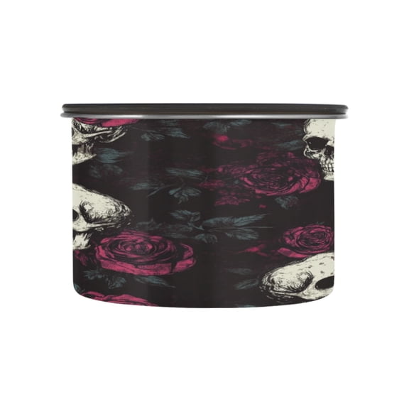 Wobogo Skull Burgundy Roses Pattern Food Storage Jars 304 Food Grade Stainless Steel Canisters With Vacuum Airtight Lids for Coffee Snacks Nuts Cereal 500ML