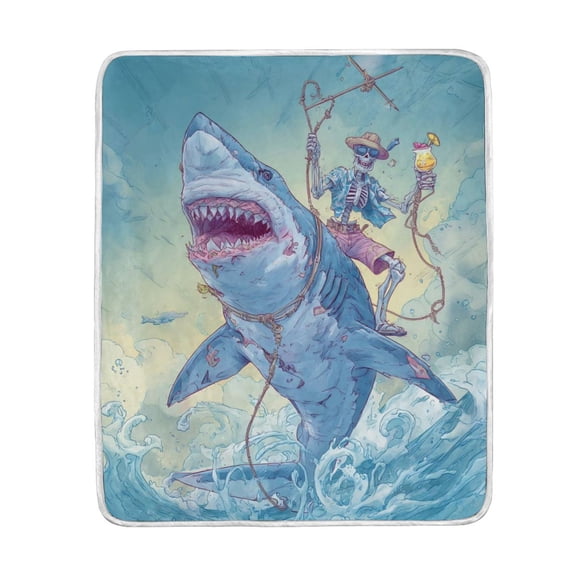 Wobogo Skull Shark Flannel Fleece Bed Blanket as Bedspread Coverlet Sofa blankets (80x60in) Soft Lightweight Warm and Cozy