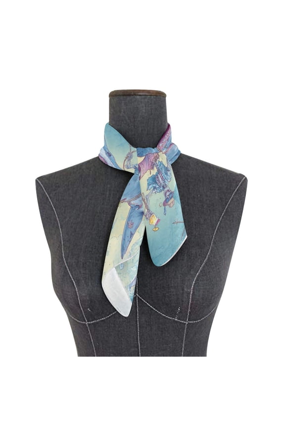 Wobogo Skull Shark Square Scarf 23.62 x 23.62 In Lightweight Polyester Silk-Feel Neck Scarf for Women Fashion Head Scarf Hair Wrap Bandana