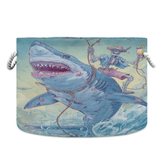 Wobogo Skull Shark Toy Storage Basket 2014in Canvas Laundry Hamper for Living Room Kids Room Bathroom Organizer