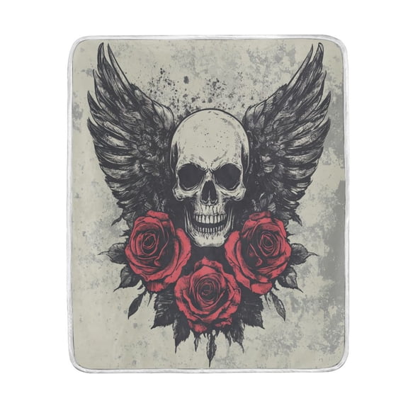 Wobogo Skull Wings Rose Grunge Style Flannel Fleece Bed Blanket as Bedspread Coverlet Sofa blankets (50x60in) Soft Lightweight Warm and Cozy