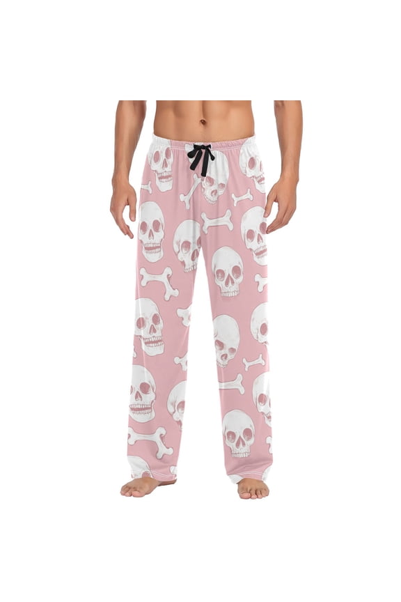 Wobogo Skulls Bones Pink Pattern Pajama Pants For Men Men's Separate Bottoms Lounge Pants