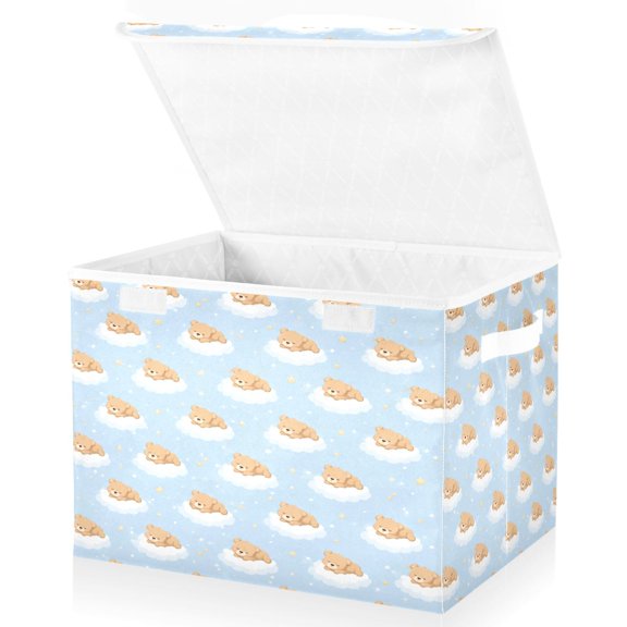 Wobogo Sleeping Cloud Bear Large Fabric Storage Box with Flip Lid, Collapsible Organizer Basket with Handles, 16.512.611.8 in