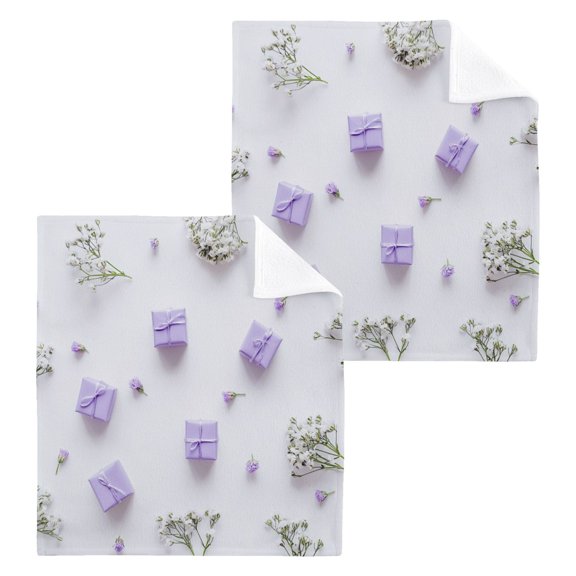 Wobogo Small Purple Gift Boxes Square Cotton Towel Set of 2 Soft and Skin-friendly with Good Absorbency 12×12in