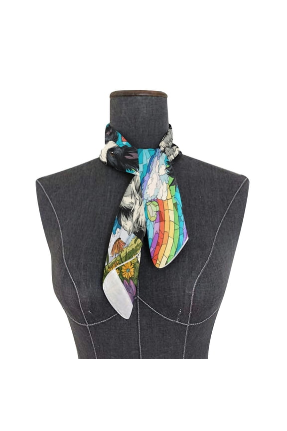 Wobogo Smiling Border Collie Square Scarf 23.62 x 23.62 In Lightweight Polyester Silk-Feel Neck Scarf for Women Fashion Head Scarf Hair Wrap Bandana