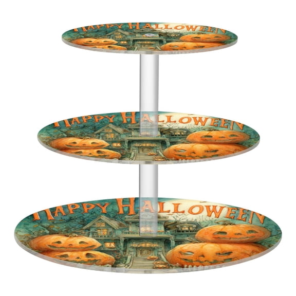 Wobogo Smiling Pumpkin 3 Tier Acrylic Cake Stand with Clear Round Hold for Wedding Holiday Birthday Baby Shower Tea Party