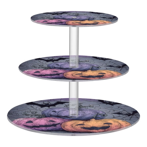 Wobogo Smiling Pumpkins 3 Tier Acrylic Cake Stand with Clear Round Hold for Wedding Holiday Birthday Baby Shower Tea Party