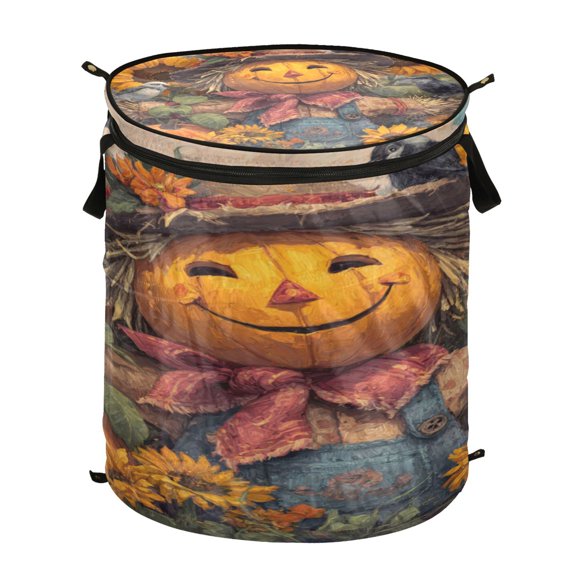Wobogo Smiling Scarecrow Foldable Laundry Baskets with Carry Handle Zipper Closure Travel Bathroom College Dorm Essentials