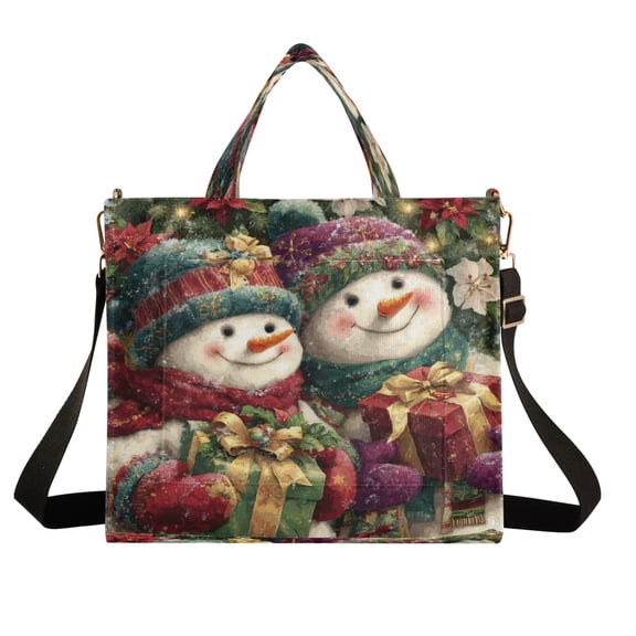 Wobogo Smiling Snowmen Corduroy Tote Bag for Women Travel Crossbody Bag Purse Women Shoulder Bags Work Handbags Daily Commuter Bag 10.2×9inch