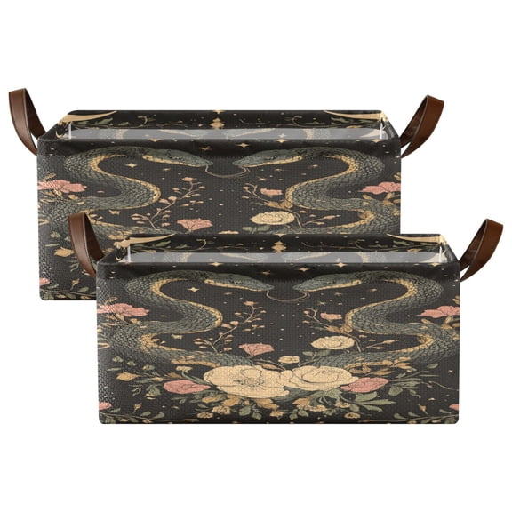 Wobogo Snakes Entwining Vines Storage Basket Soccer Plaid Fabric Oversized Collapsible Hoard Box with Metal Iron Frame Two Piece Set 16.9×11.4×7.7in