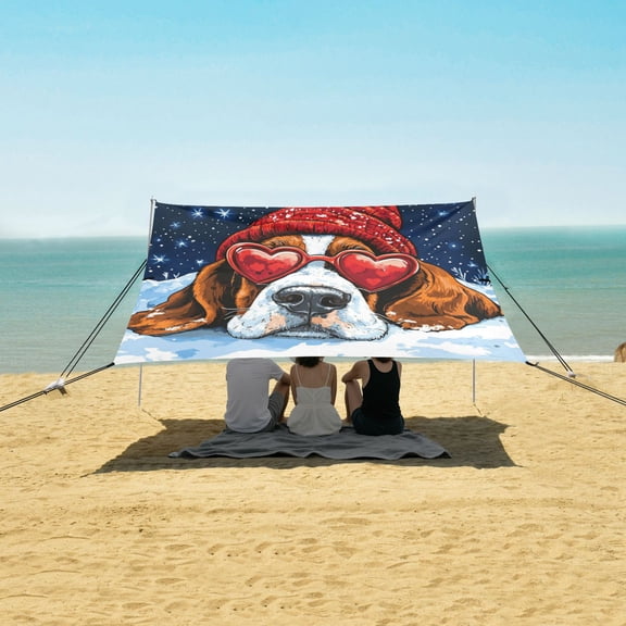 Wobogo Snow Basset Hound Beach Tent Camping Sun Shelter 110 x 125in UPF50+ Outdoor Shade for Trips Fishing Picnics