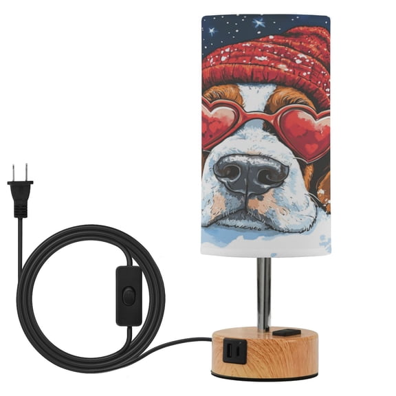 Wobogo Snow Basset Hound Bedside Lamp Touch Control Table Lamp with USB A+C Charging Ports & AC Outlet 3-Way Dimmable Nightstand Lamp with Linen Fabric Shade for Bedroom Living Room