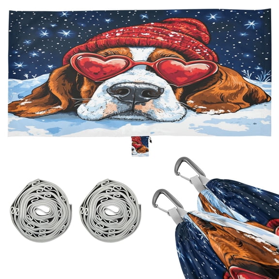 Wobogo Snow Basset Hound Camping Hammocks 330 lb Capacity with Tree Straps and Hanging Pockets for Outside Hiking Beach Backpack Travel