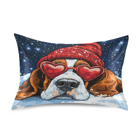 Wobogo Snow Basset Hound Satin Pillowcase Soft Smooth Envelope Design Comfortable Bedding Essentials 20×26in