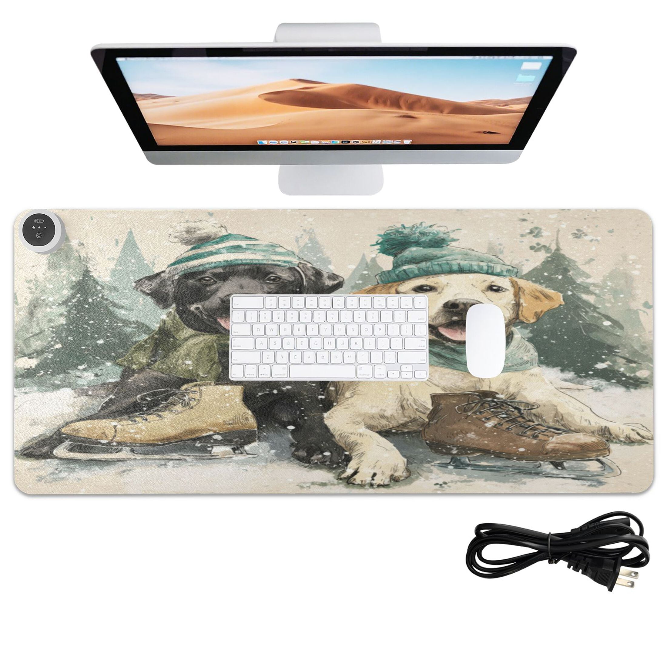 Wobogo Snow Labrador Heated Mouse Pad Extra-Large Desk Mat With 3 Heating Levels and 3-hour Auto Shut-Off Protection Ideal for Computer Keyboards Home Office Hand-warming Essential 31.5in × 13in