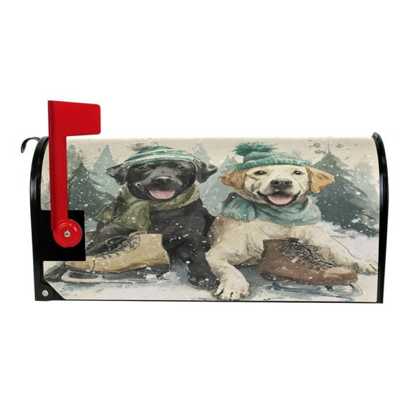 Wobogo Snow Labrador Mailbox Cover Magnetic for Garden Yard Home Decor Standard Size 25.4×20.78in