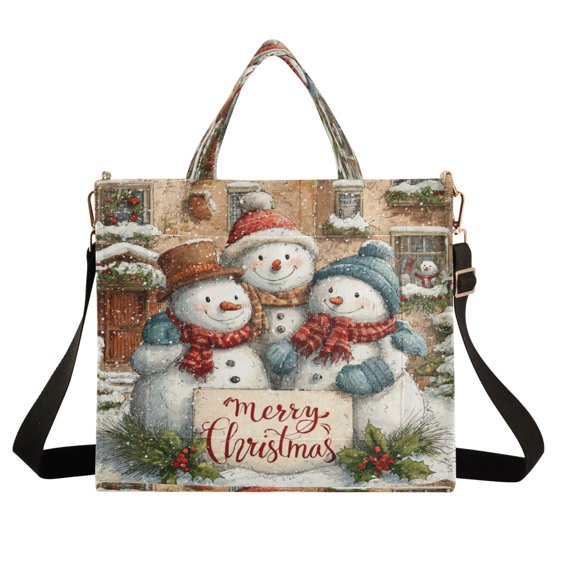 Wobogo Snowman Blessing Corduroy Tote Bag for Women Travel Crossbody Bag Purse Women Shoulder Bags Work Handbags Daily Commuter Bag 13.7×12.2inch