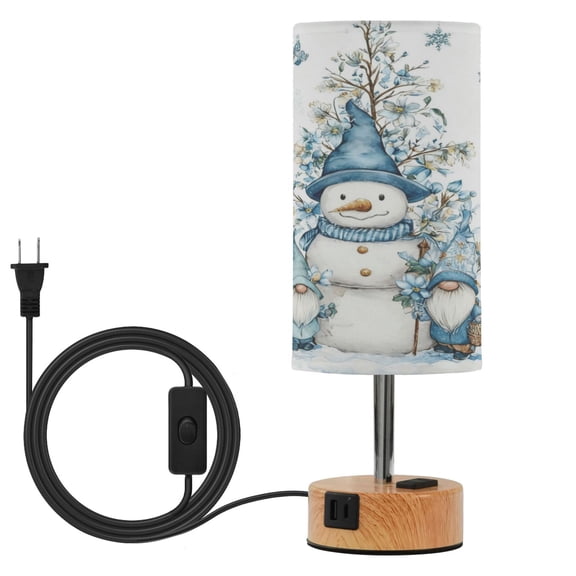 Wobogo Snowman and Dwarf Bedside Lamp Touch Control Table Lamp with USB A+C Charging Ports & AC Outlet 3-Way Dimmable Nightstand Lamp with Linen Fabric Shade for Bedroom Living Room