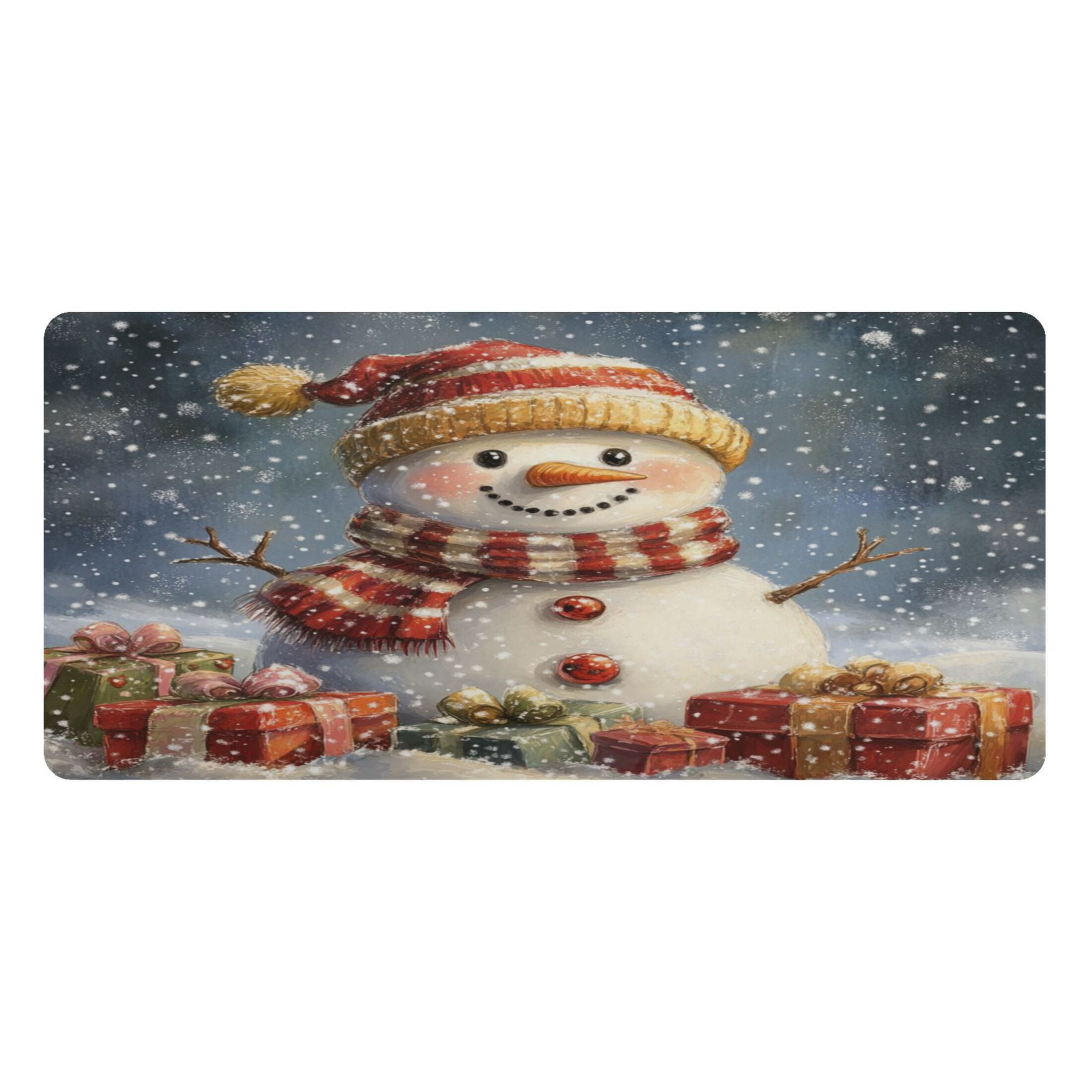 Wobogo Snowman Gift Gaming Mouse Pad Non-slip Leather Desk Mat Water Resist Keyboard Pad for Gamer Office 16.5×35.4in