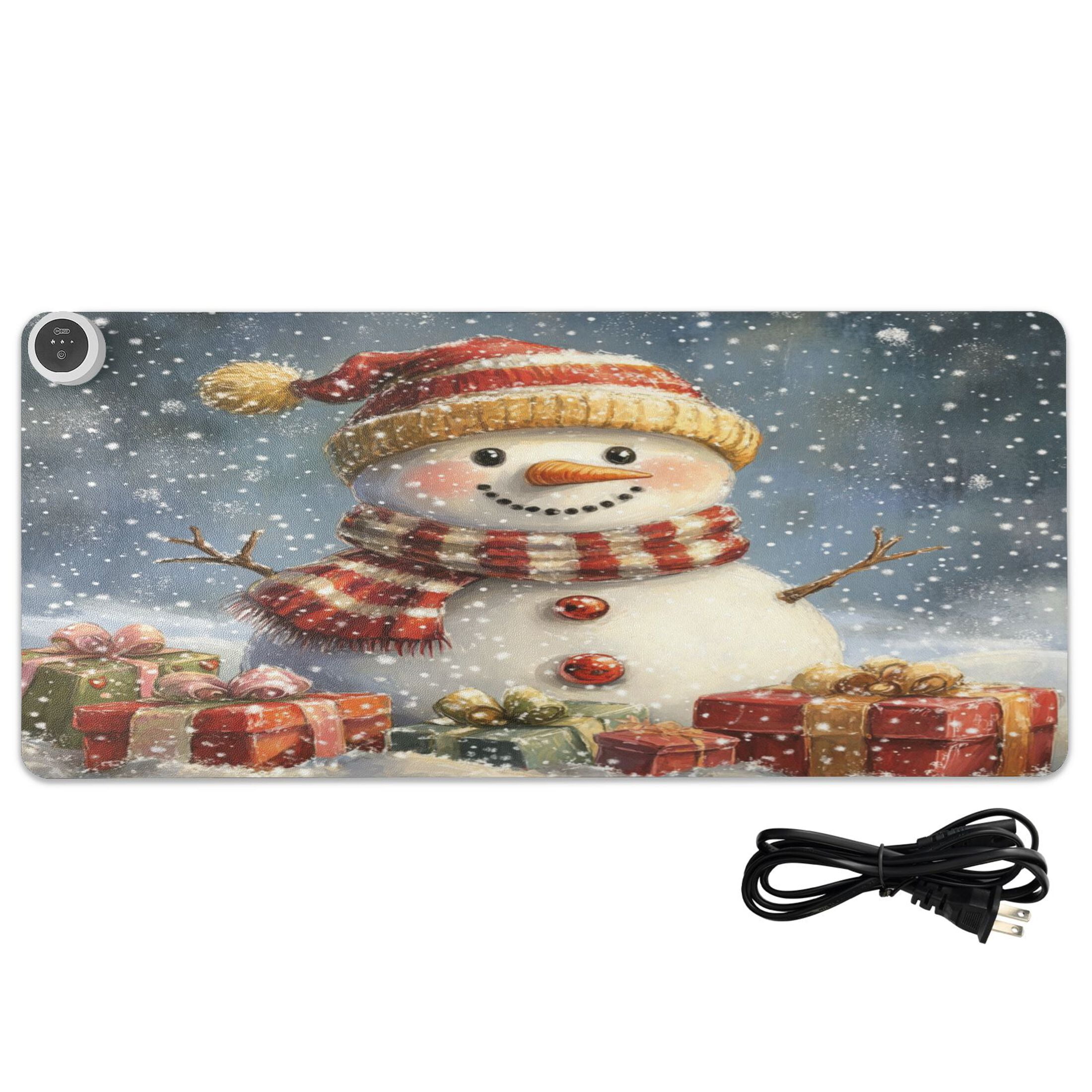 Wobogo Snowman Gift Heated Mouse Pad Extra-Large Desk Mat With 3 Heating Levels and 3-hour Auto Shut-Off Protection Ideal for Computer Keyboards Home Office Hand-warming Essential 31.5in × 13in