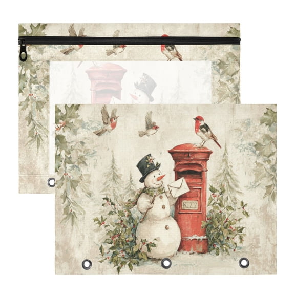 Wobogo Snowman Mail Carrier A4 Size Clear Polyester File Pocket Set of 2 Zipper Home Work Office Organizer