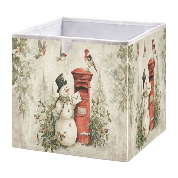 Wobogo Snowman Mail Carrier Storage Basket Foldable Easy to Clean Durable with Hollow Support Plate with Handle 11.02×11.02×11.02 in