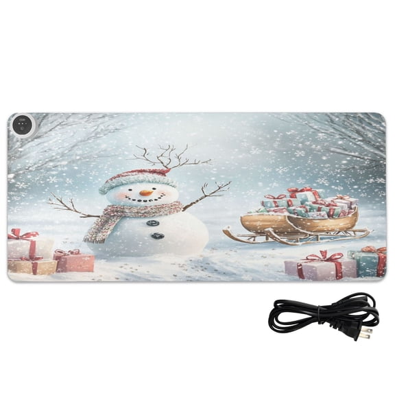 Wobogo Snowman Next To A Sleigh Full Of Presents Heated Mouse Pad With 3 Heating Levels and 3-hour Auto Shut-Off Protection Ideal for Computer Keyboards Home Office Hand-warming Essential