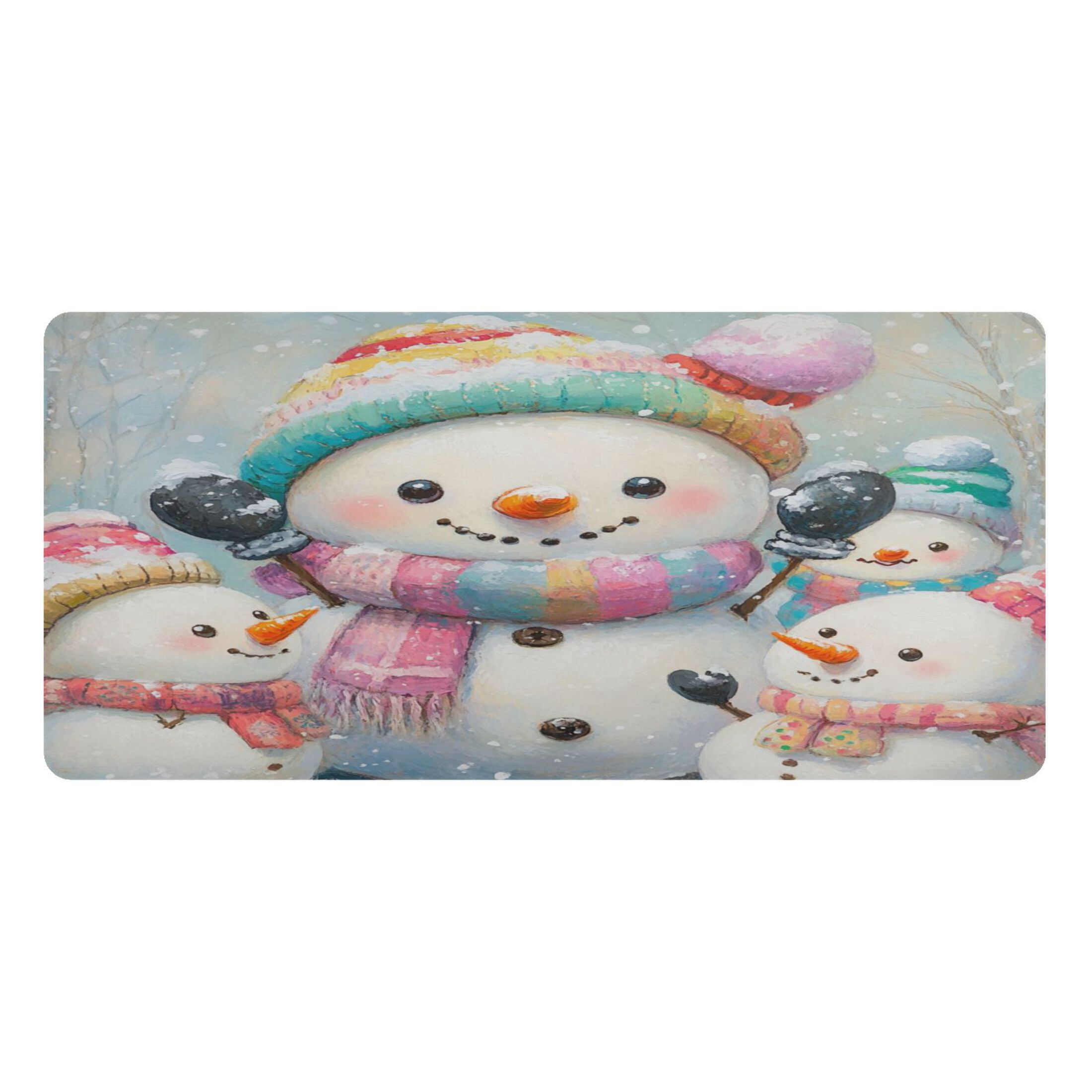 Wobogo Snowman Party Gaming Mouse Pad Non-slip Leather Desk Mat Water Resist Keyboard Pad for Gamer Office 23.6×47.2in